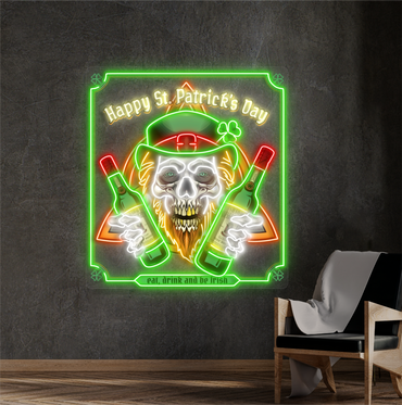 Enseigne lumineuse LED néon de crâne de la Saint-Patrick
