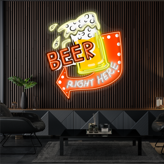 Enseigne néon LED « Beer Right Here »