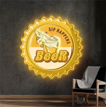 Enseigne néon LED bière "Sip Happens"