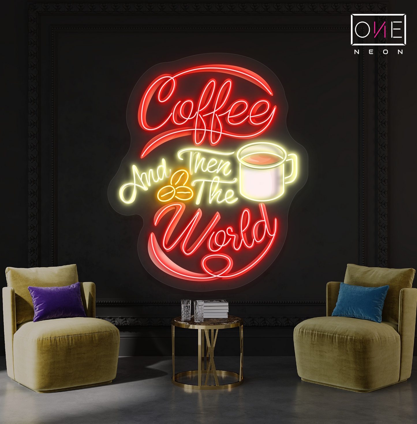 Enseigne néon LED "Coffee and Then The World Artwork"
