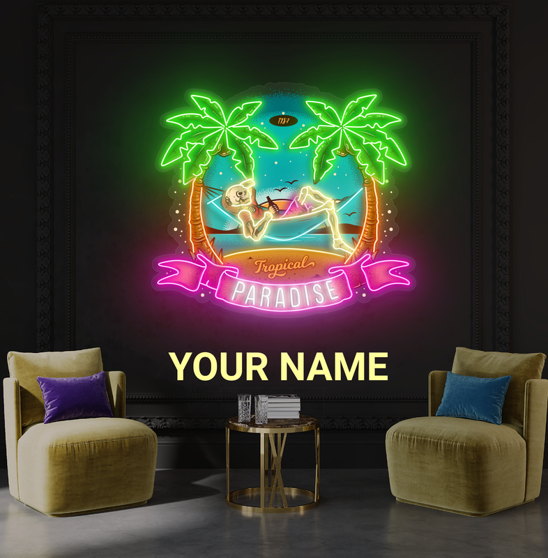 Enseigne lumineuse LED néon squelette paradis tropical