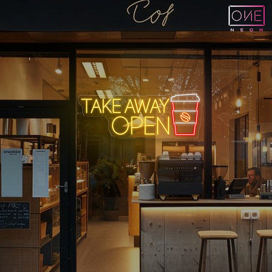 Café à emporter - Enseigne Néon LED Ouverte
