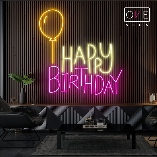 Enseigne néon LED Joyeux Anniversaire Ballon