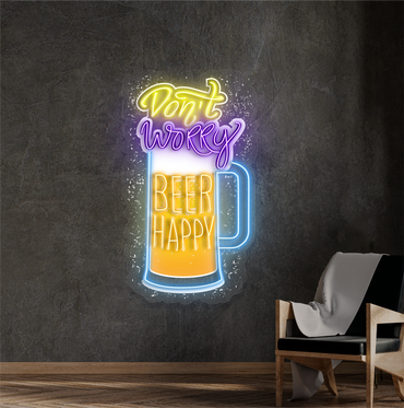 Enseigne néon LED décorative "Don't Worry Beer Happy"