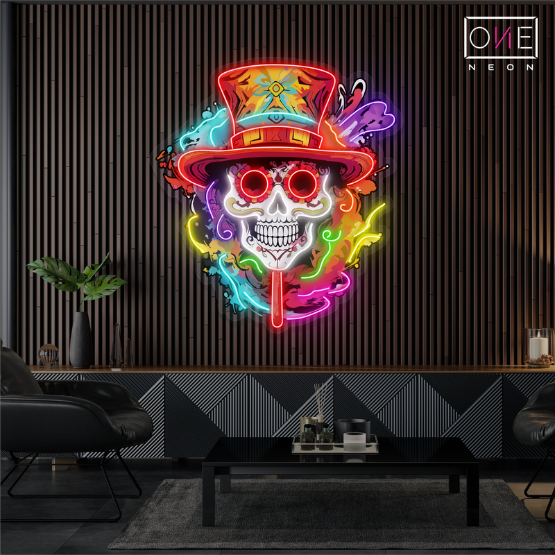 Enseigne néon LED artistique de crâne coloré pour la fête