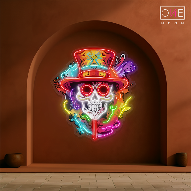 Enseigne néon LED artistique de crâne coloré pour la fête