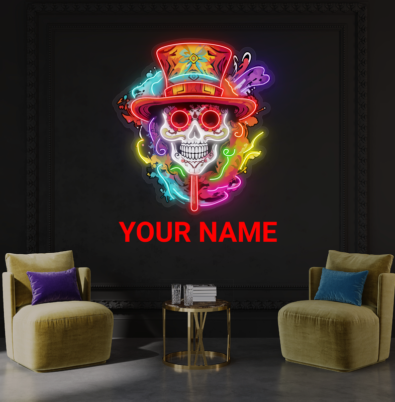 Enseigne néon LED artistique de crâne coloré pour la fête