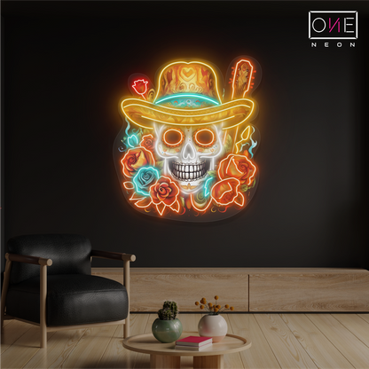 Enseigne néon LED "Crâne de Roses"