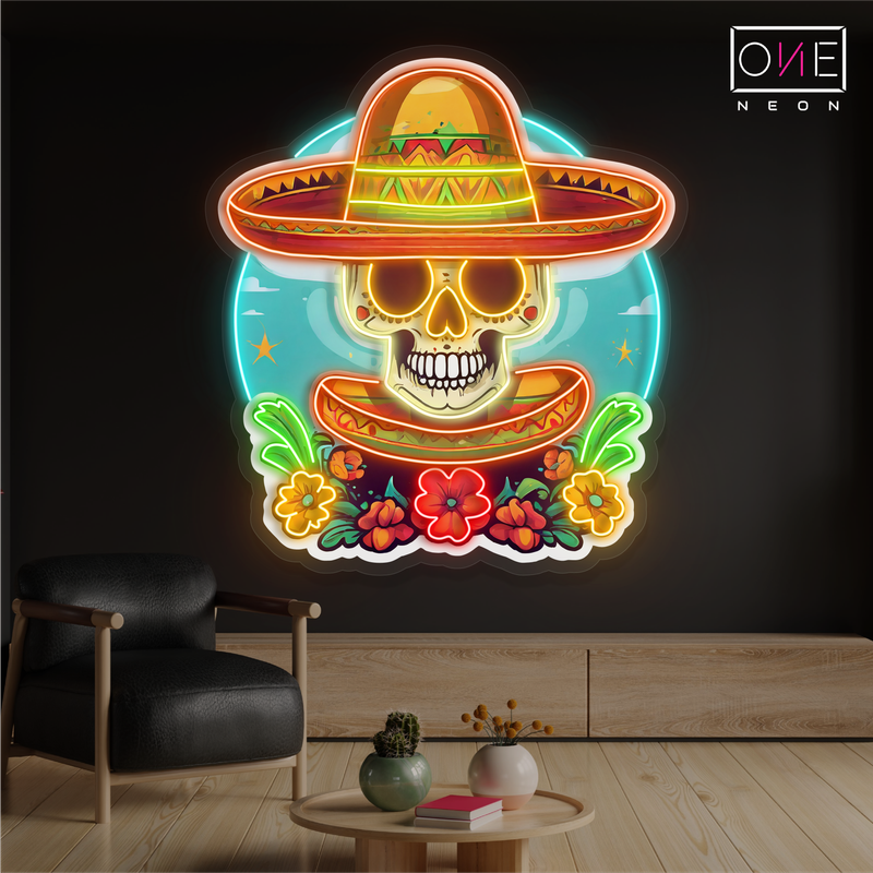 Enseigne néon LED Tête de mort sombrero