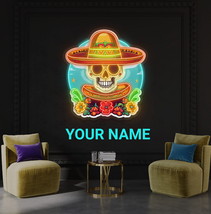 Enseigne néon LED Tête de mort sombrero