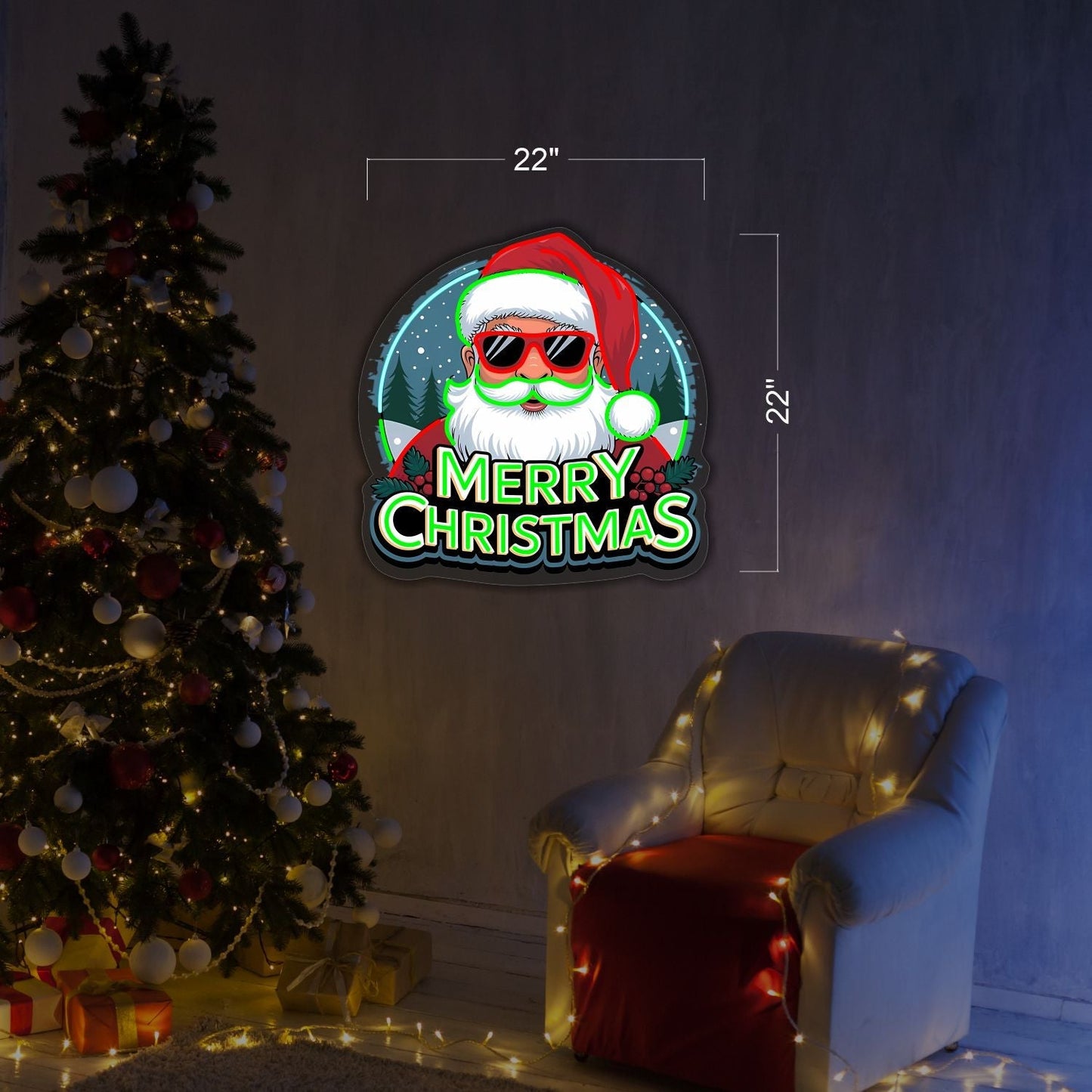 Enseigne néon LED "Joyeux Noël" Père Noël stylé