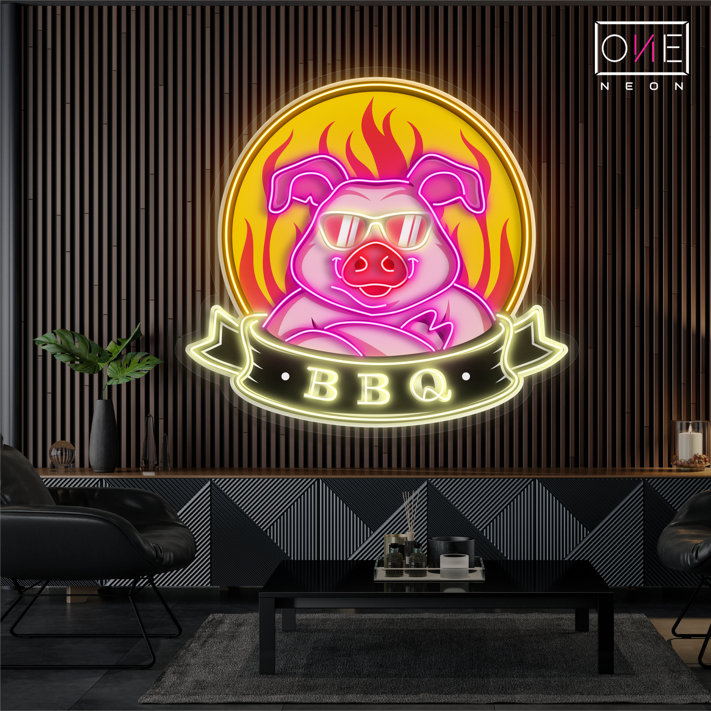 Enseigne néon LED Cochon Cool BBQ