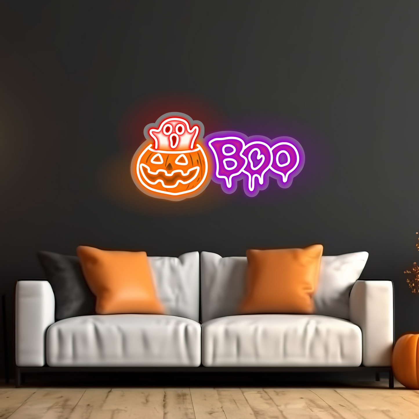 Enseigne néon LED Citrouille Boo