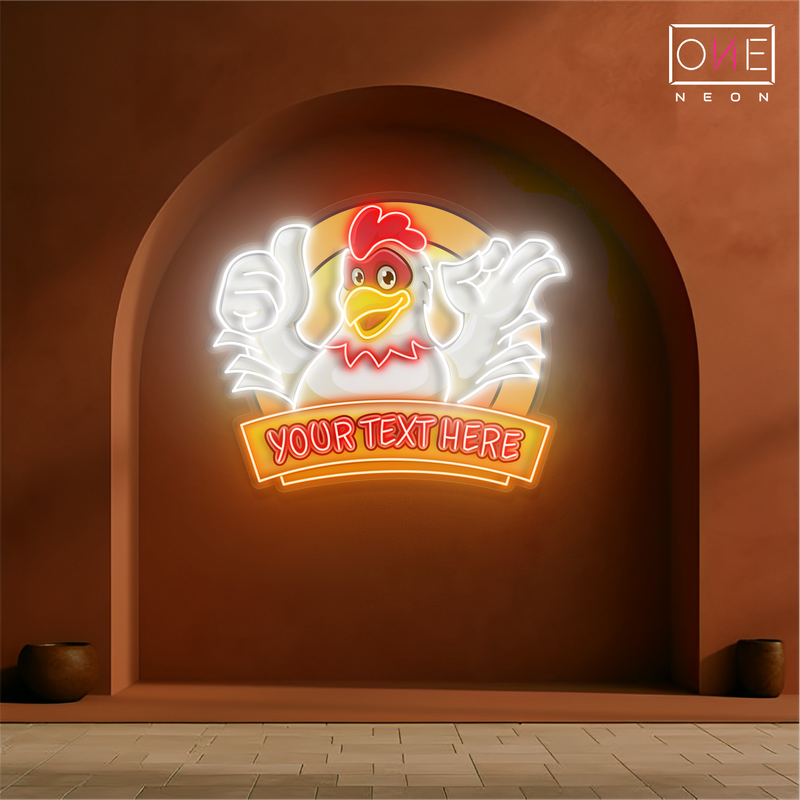 Enseigne néon LED personnalisée motif poulet souriant