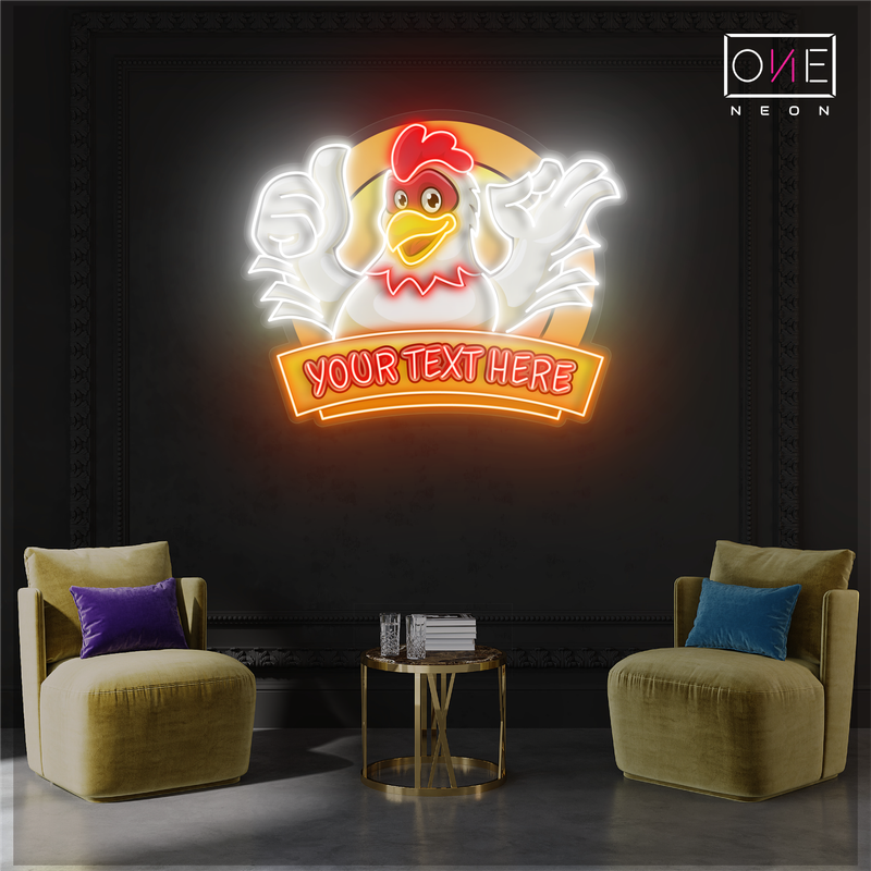 Enseigne néon LED personnalisée motif poulet souriant