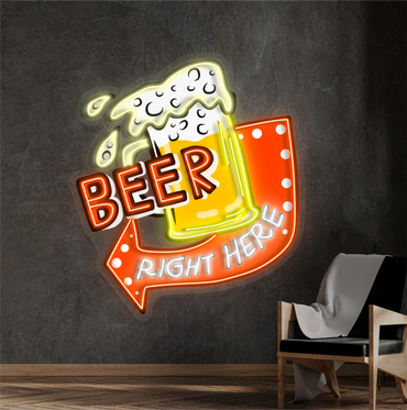 Enseigne néon LED « Beer Right Here »