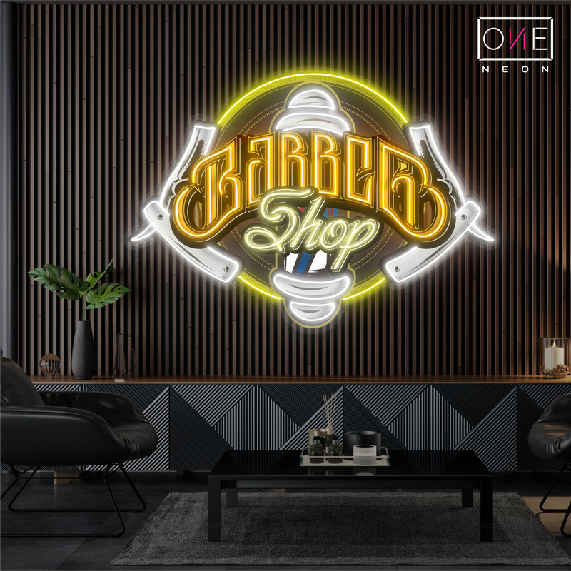 Enseigne néon LED murale de barbier