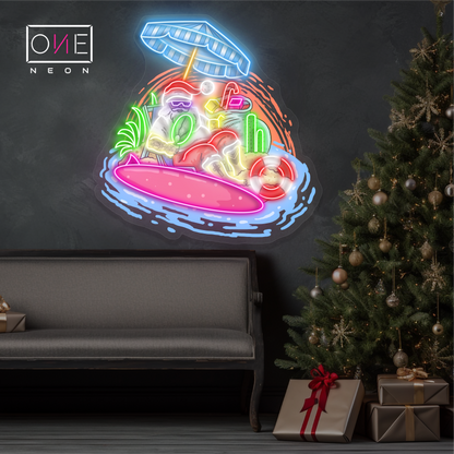 Enseigne néon LED "Vacances à la plage du Père Noël"
