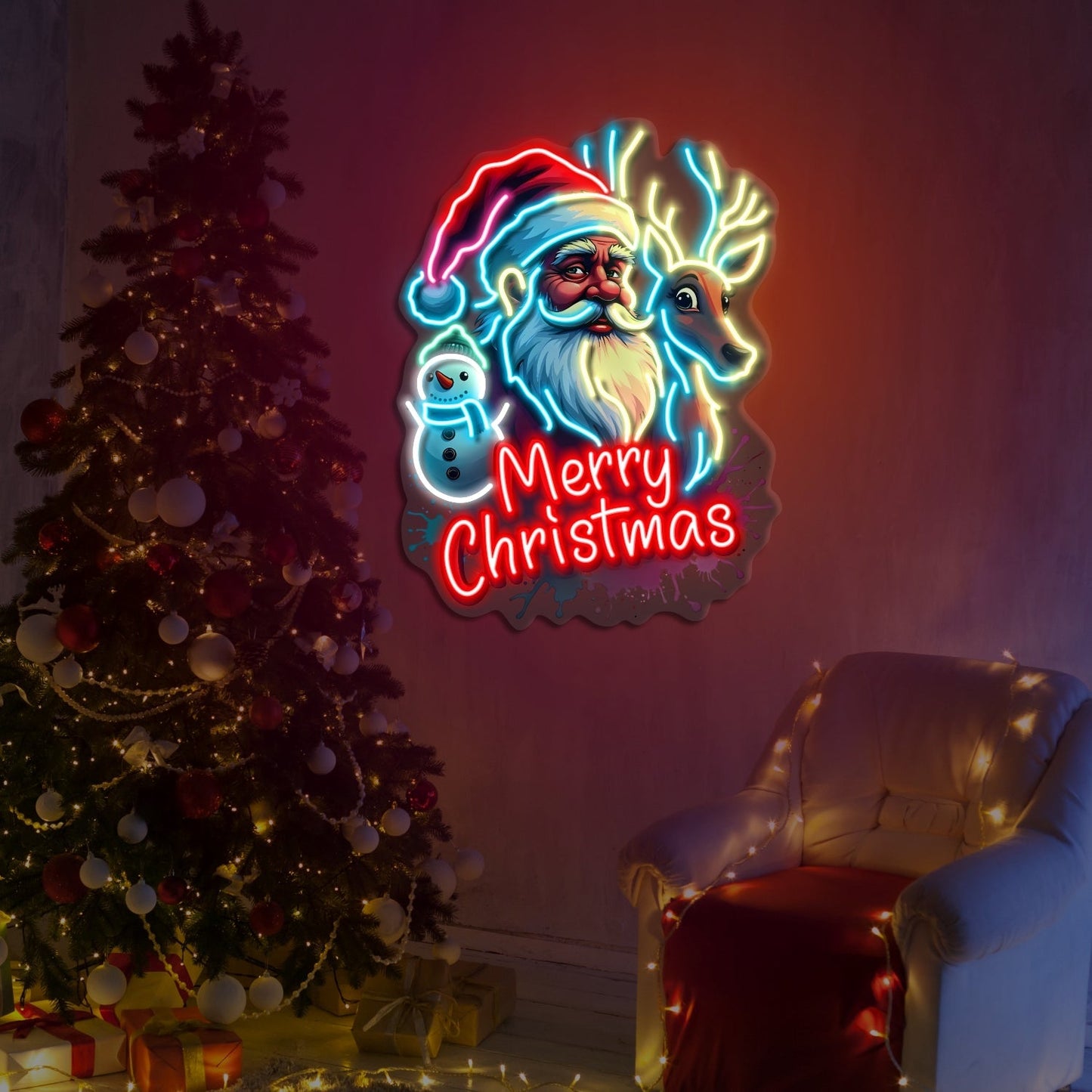 Enseigne néon LED "Joyeux Noël Père Noël"
