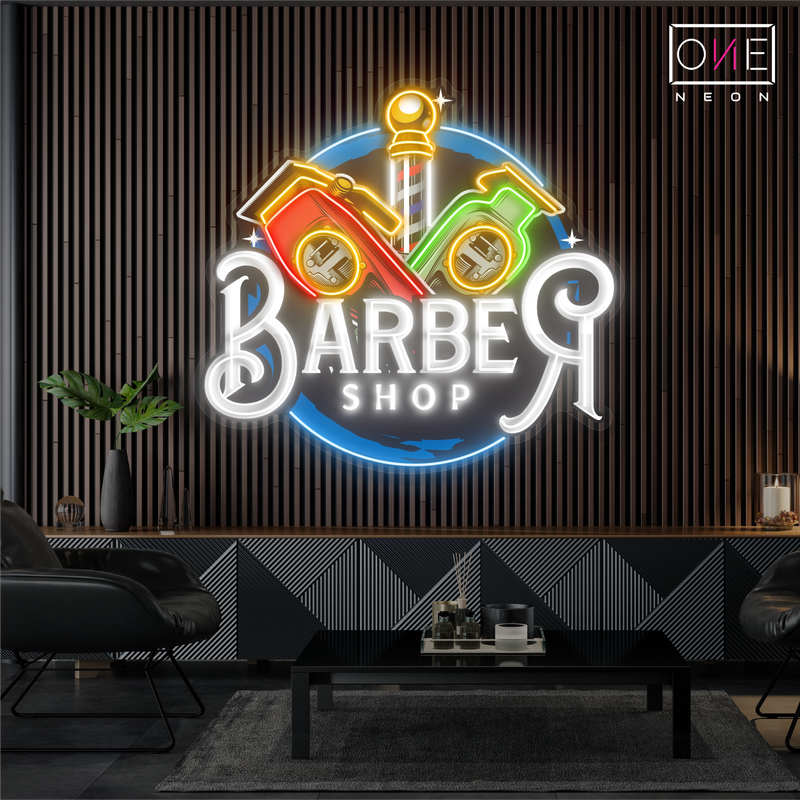 Enseigne néon LED murale "Classic Clippers Barber"