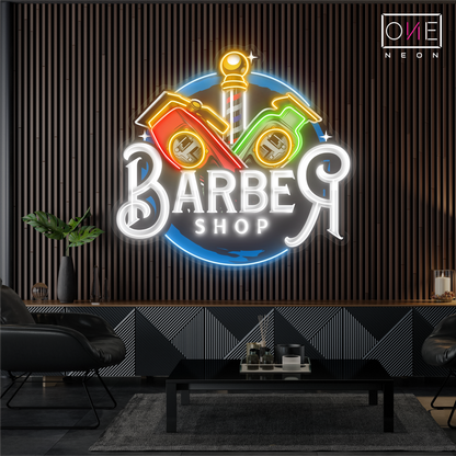 Enseigne néon LED murale "Classic Clippers Barber"