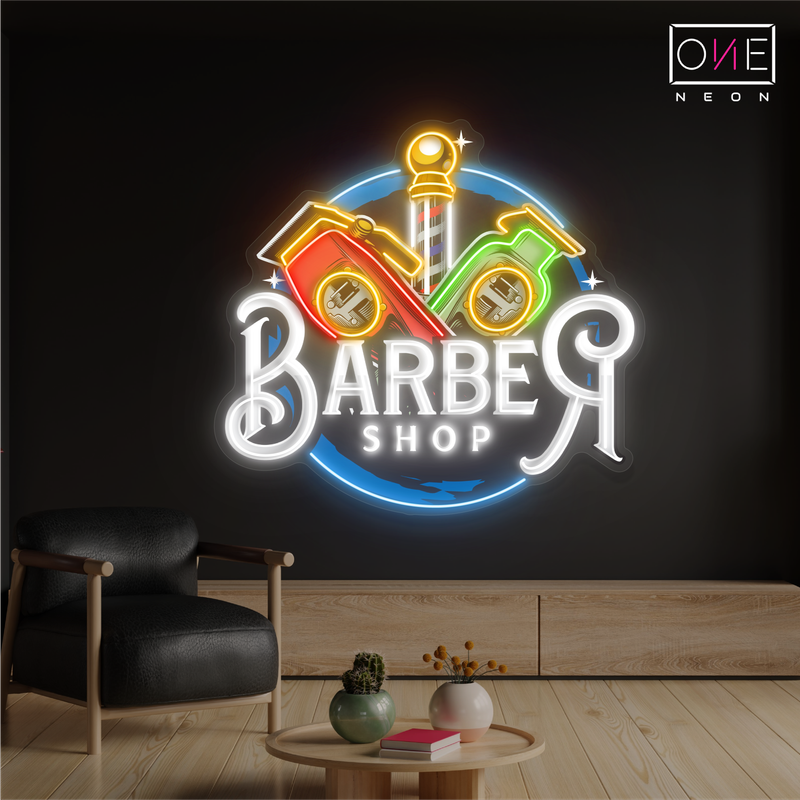 Enseigne néon LED murale "Classic Clippers Barber"