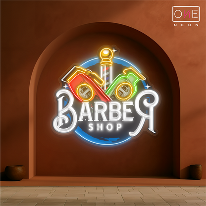 Enseigne néon LED murale "Classic Clippers Barber"