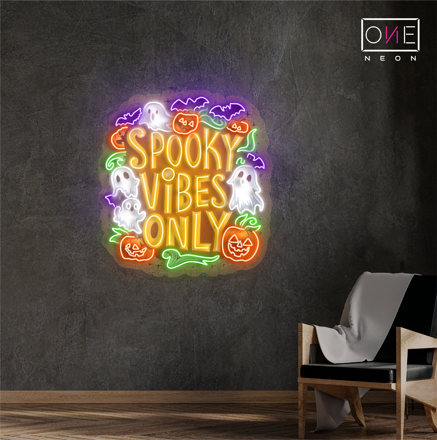 Enseigne néon LED "Spooky Vibes Only"