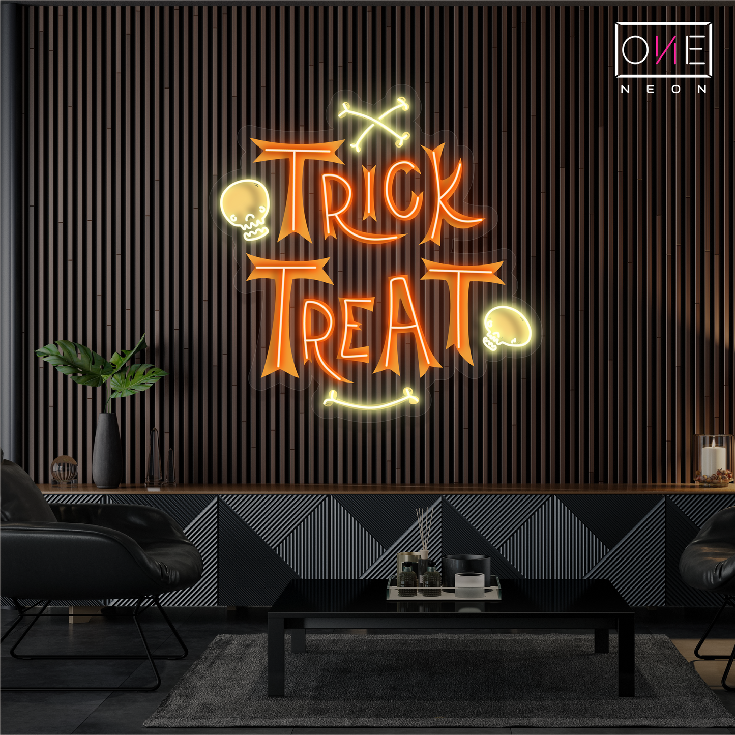Enseigne néon LED œuvre Trick Treat