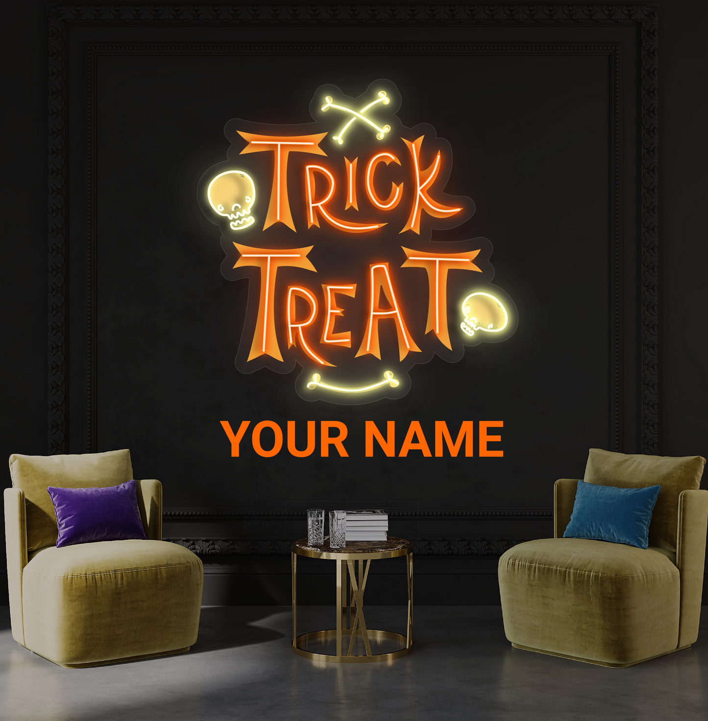 Enseigne néon LED œuvre Trick Treat