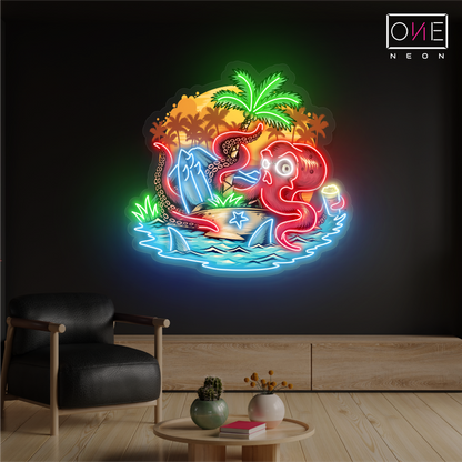 Enseigne néon LED artistique Île aux pieuvres