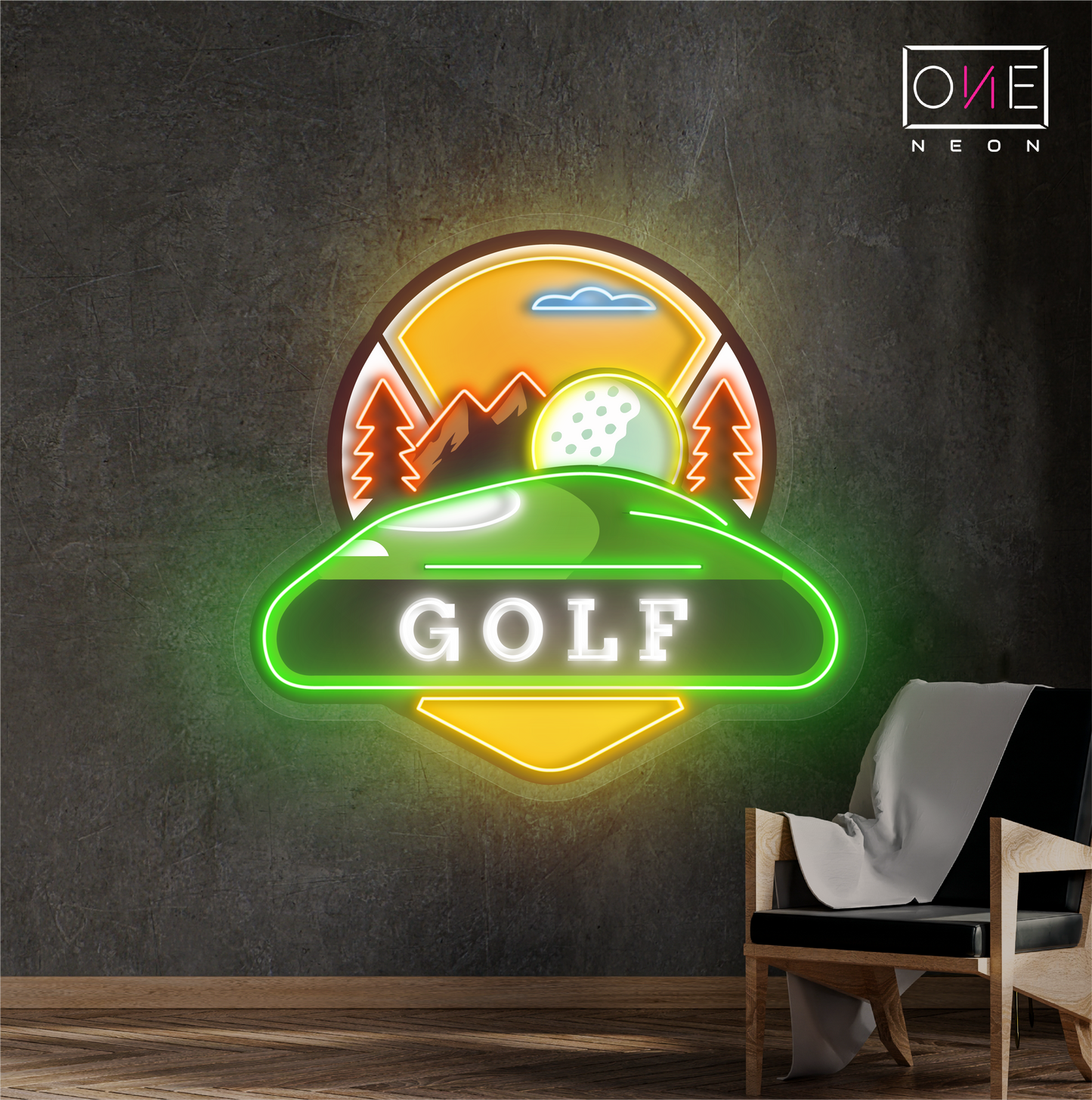 Enseigne néon LED Motif de golf en montagne