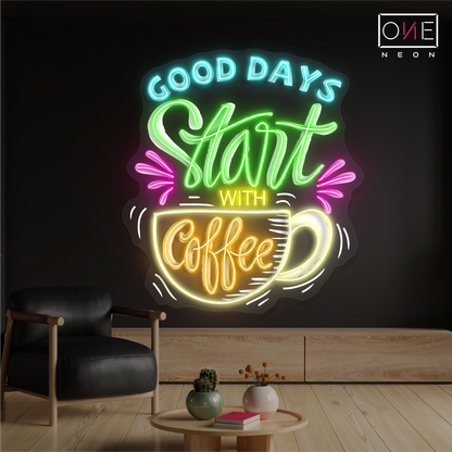 Bonnes Journées Commencent Avec un Café Oeuvre D'art Enseigne Néon Led