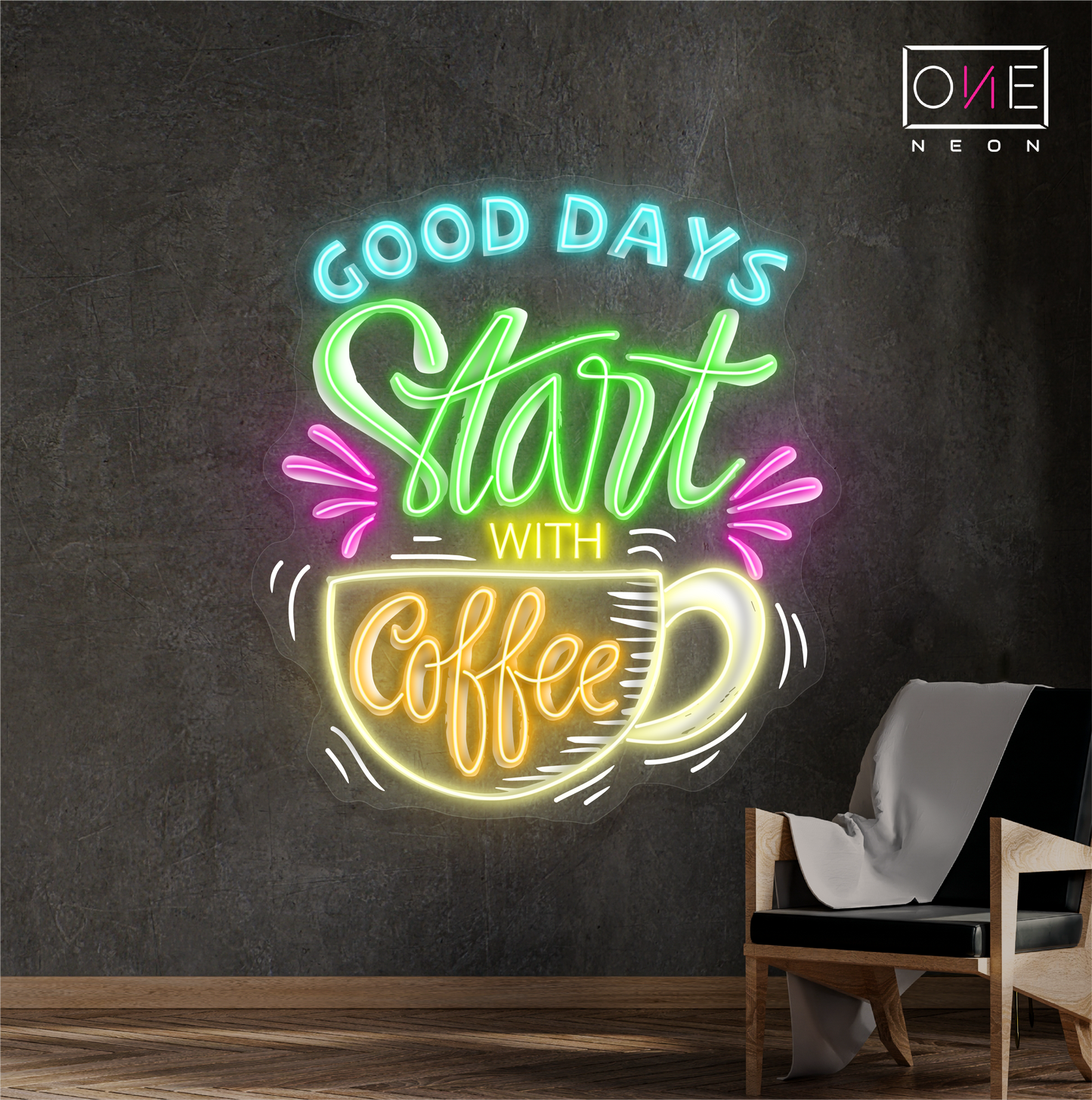 Bonnes Journées Commencent Avec un Café Oeuvre D'art Enseigne Néon Led