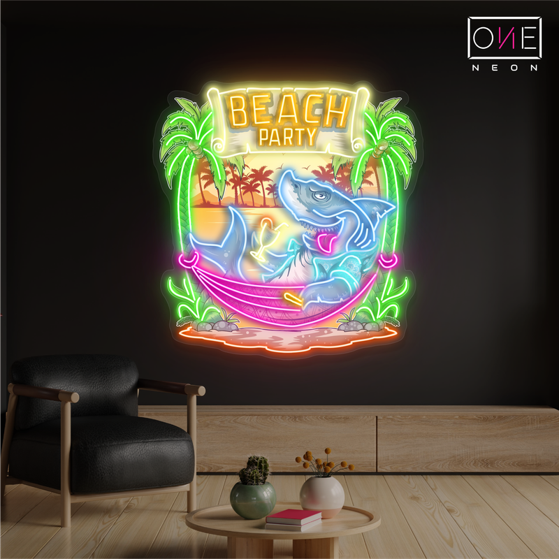 Enseigne néon LED Motif fête requin sur la plage