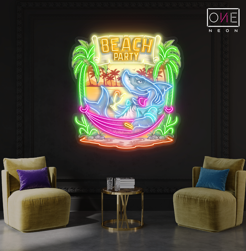 Enseigne néon LED Motif fête requin sur la plage