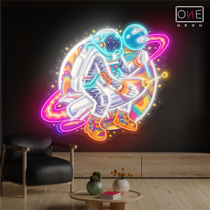 Enseigne lumineuse LED néon Planète astronaute amusant