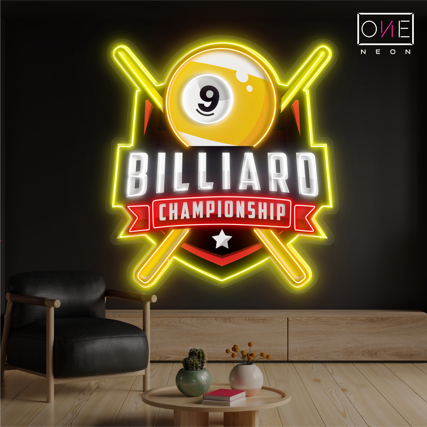 Enseigne néon LED Artwork Championnat de billard à 9 boules
