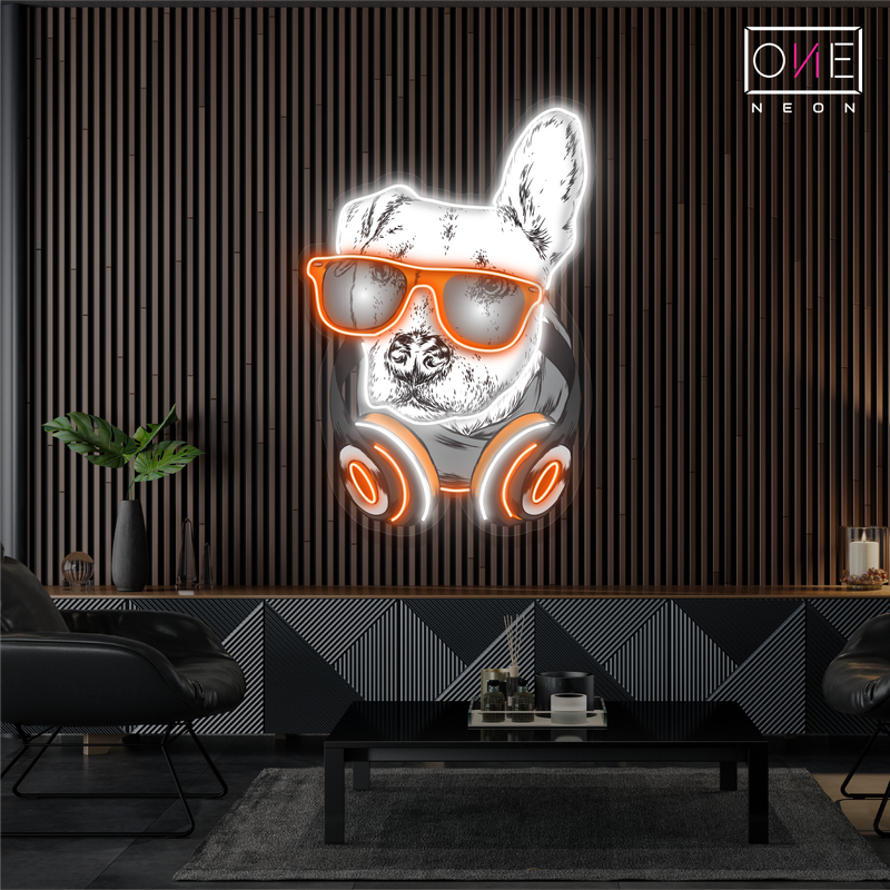 Enseigne néon LED Motif bouledogue DJ