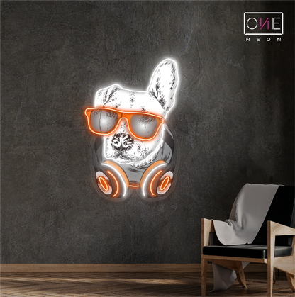 Enseigne néon LED Motif bouledogue DJ