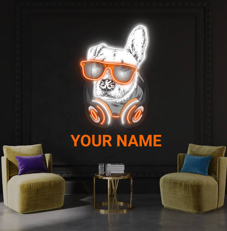 Enseigne néon LED Motif bouledogue DJ