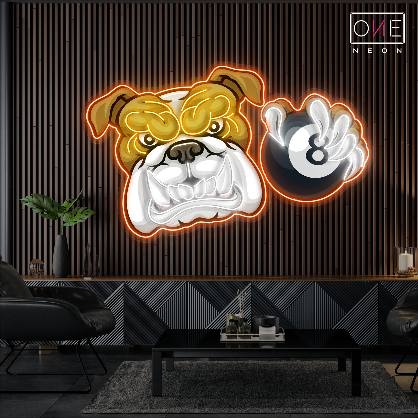 Enseigne néon LED Motif bouledogue 8 billes
