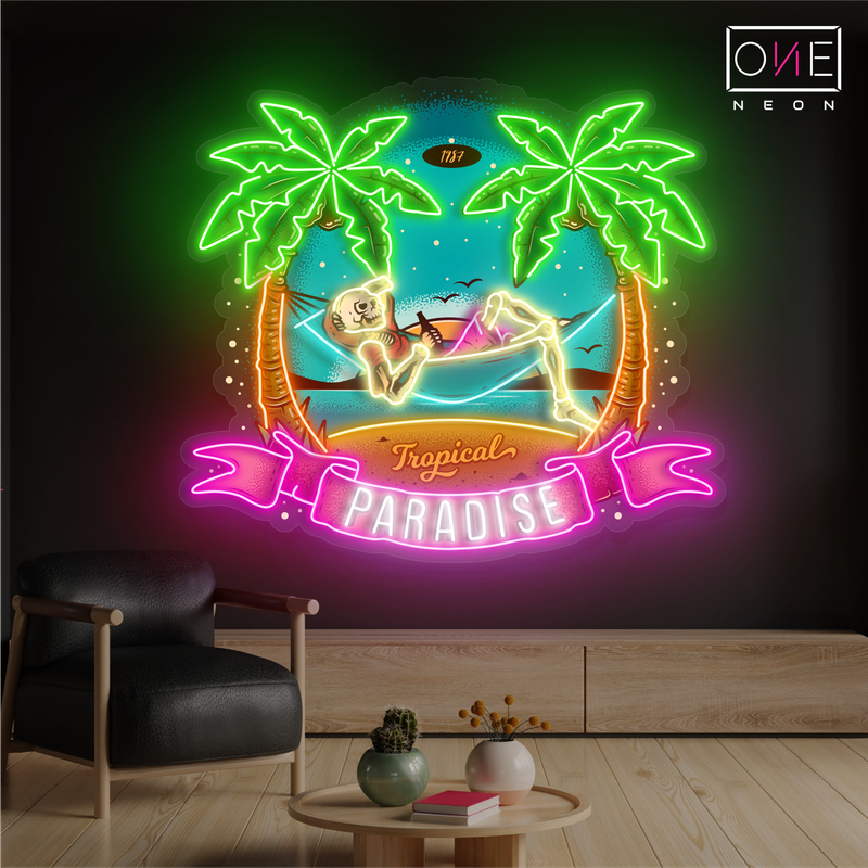 Enseigne lumineuse LED néon squelette paradis tropical