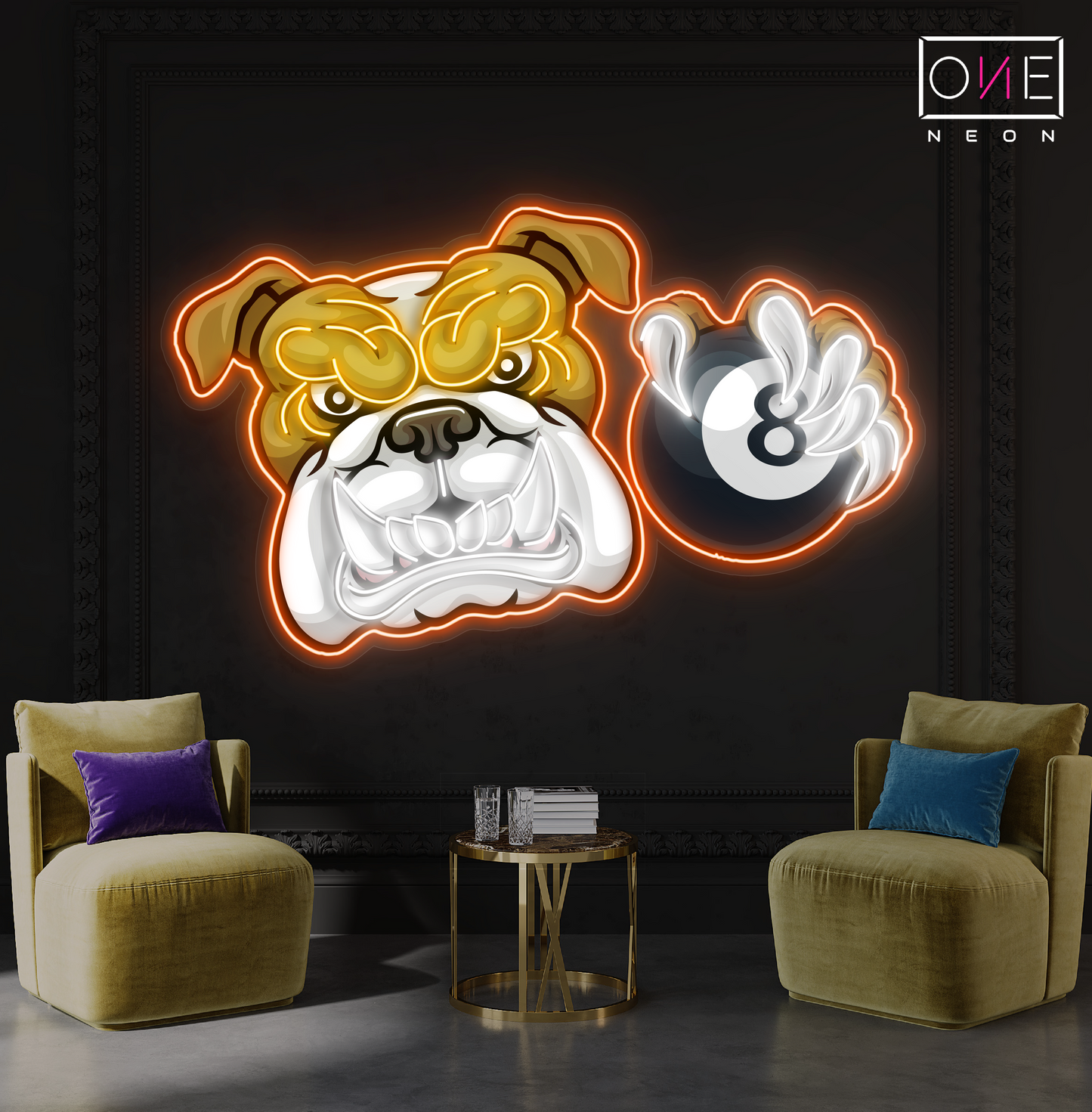 Enseigne néon LED Motif bouledogue 8 billes