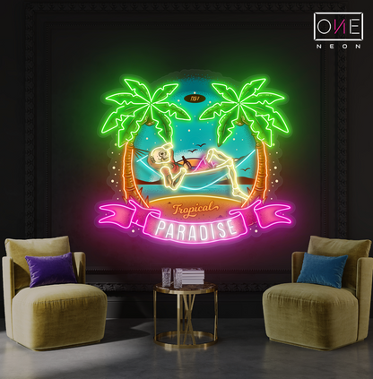 Enseigne lumineuse LED néon squelette paradis tropical