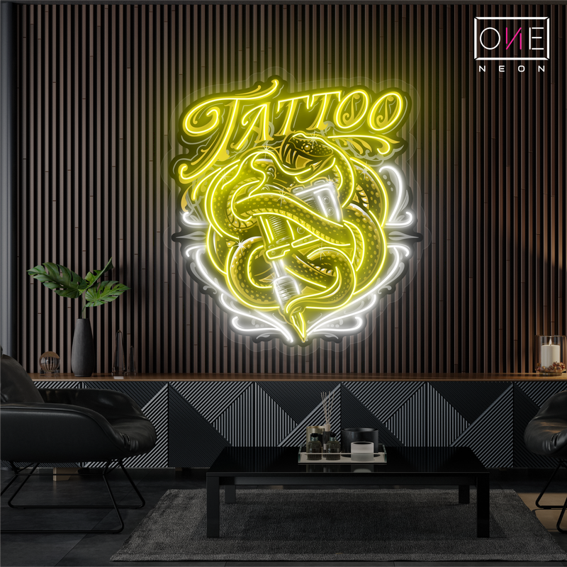 Enseigne néon LED œuvre d'art tatouage mascotte serpent