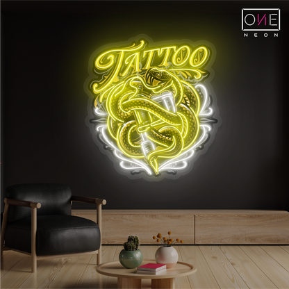Enseigne néon LED œuvre d'art tatouage mascotte serpent