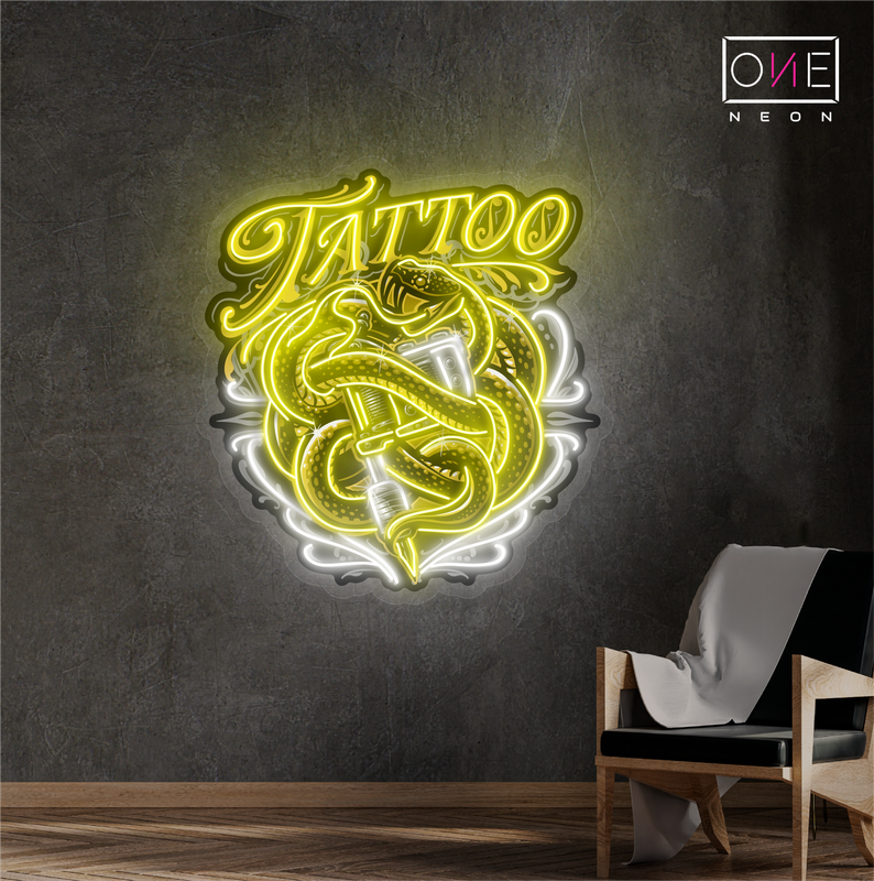 Enseigne néon LED œuvre d'art tatouage mascotte serpent