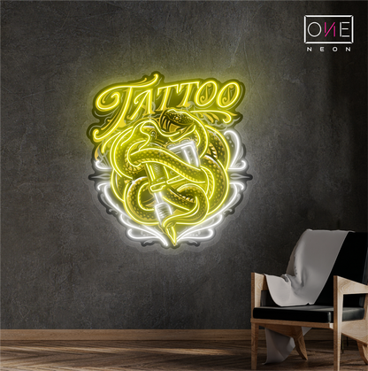 Enseigne néon LED œuvre d'art tatouage mascotte serpent