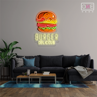 Enseigne néon DEL "Burgers - Œuvre d'art délicieuse"